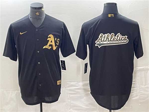 Mens Oakland Athletics Black Gold Team Big Logo Cool Base Stitched Baseball Jerseys